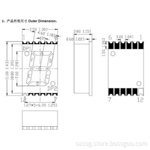 0.28-inch Single SMD LED Digit Display, Blue, 470nm, Common Anode